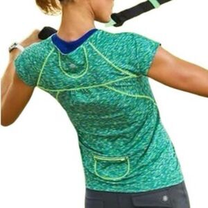 Athleta Pop Space Dye Activewear Long Sleeve Tee Shirt Green Size Large